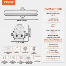 VEVOR Door Closer, Automatic Door Closer Commercial or Residential Use for Door Weights 120 kg, Adjustable Size Hydraulic Buffer Door Closers Heavy Duty Cast Aluminum Body, Easy Install, Silver