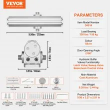 VEVOR Door Closer, Automatic Door Closer Commercial or Residential Use for Door Weights 150 kg, Adjustable Size Hydraulic Buffer Door Closers Heavy Duty Cast Aluminum Body, Easy Install, Silver