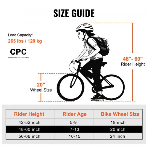 20 inch bike size chart