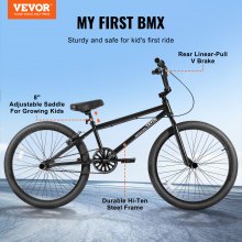 VEVOR 24-Inch BMX Bike Freestyle Bike Men Kids BMX Bicycle Hi-Ten Steel Frame