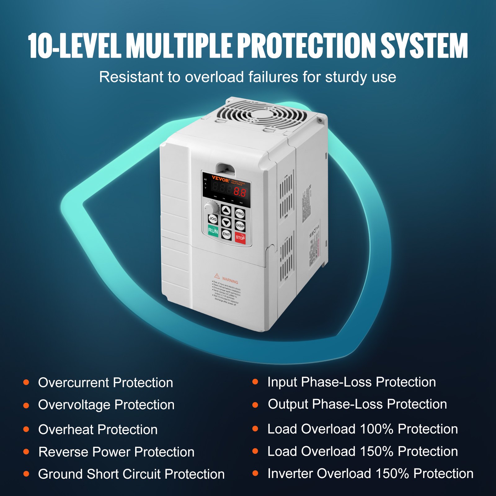 VEVOR VFD 7.5KW, 34A, 10HP Variable Frequency Drive for 3-Phase Motor Speed Control