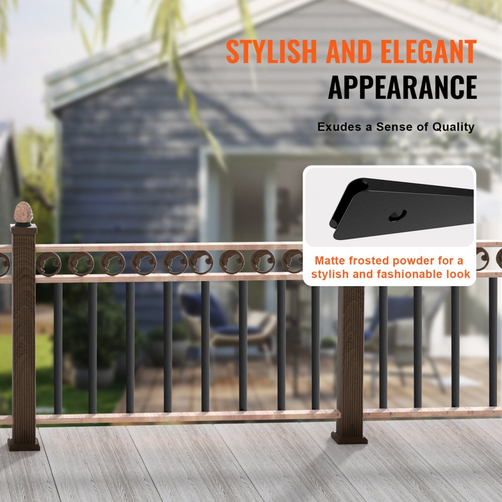 VEVOR Staircase Metal Balusters, 29.5'' x 1'' Flat Aluminum Alloy Decorative Banister Spindles, 51 Pack Deck Baluster with Screws, Classic Hollow Deck Railing Satin Black Powder Coated for Porch