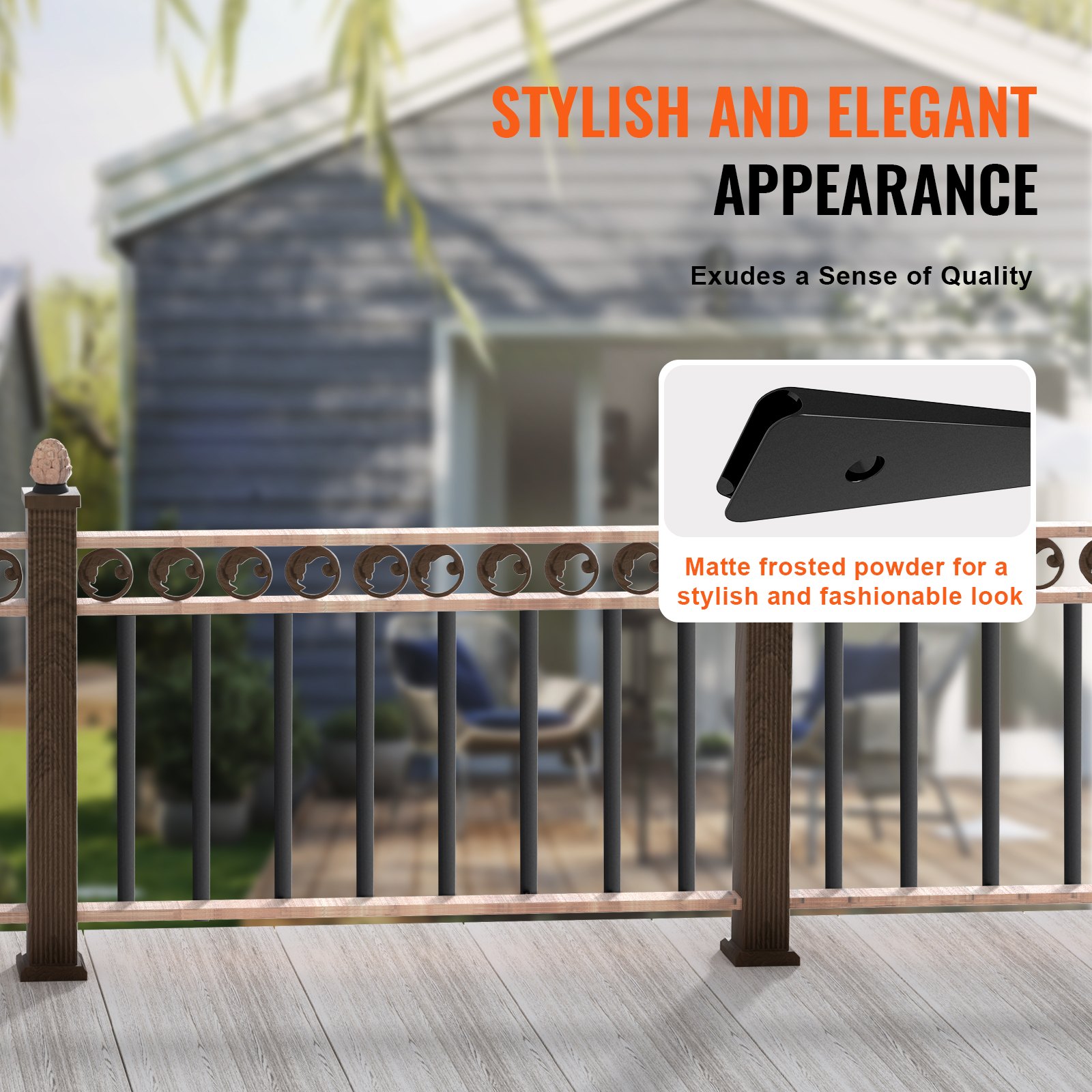 VEVOR Staircase Metal Balusters, 29.5'' x 1'' Flat Aluminum Alloy Decorative Banister Spindles, 51 Pack Deck Baluster with Screws, Classic Hollow Deck Railing Satin Black Powder Coated for Porch