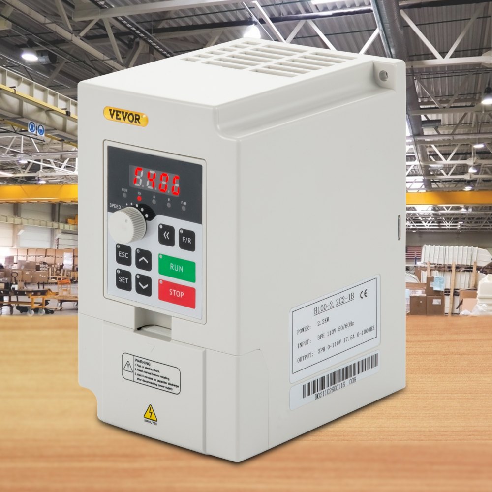 VEVOR Variable Frequency Drive, AC 110V Input 2.2KW Variable Frequency CNC Drive Inverter Converter, VFD 3HP 1 or 3 Phase Input, 3 Phase Output, CNC Motor Inverter Converter for Motor Speed Control