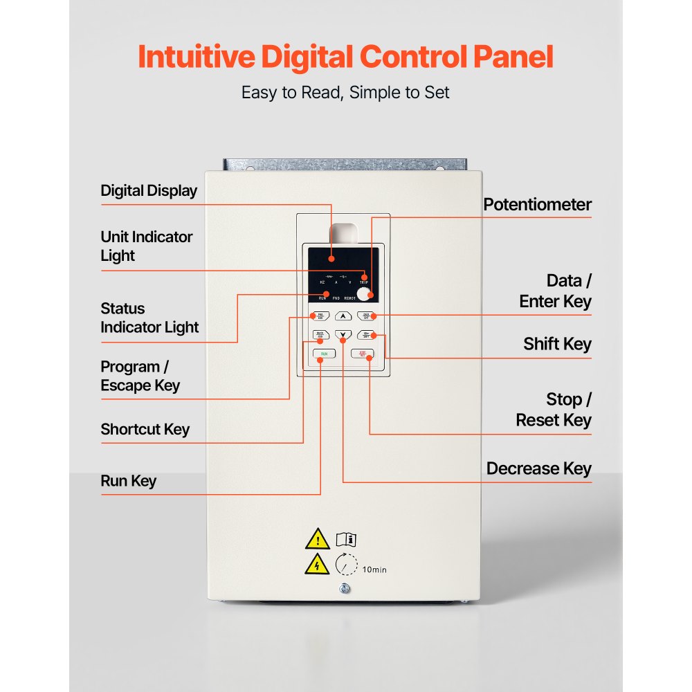 VEVOR 15HP 11KW 50A VFD, Single/3-Phase 220V Input to 3-Phase 220V Output, 0–2000Hz Variable Frequency Drive, Built-in PID for Constant Pressure Water Supply, Precision Motor Speed Control