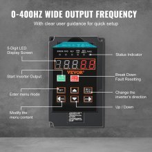 VEVOR VFD 2HP, 1.5KW, 7.5A, 1 or 3 Phase 220V Input to 3 Phase 220V Output Variable Frequency Drive, 40-60Hz Input, 0-400Hz Output VFD for Spindle Motor CNC Speed Control