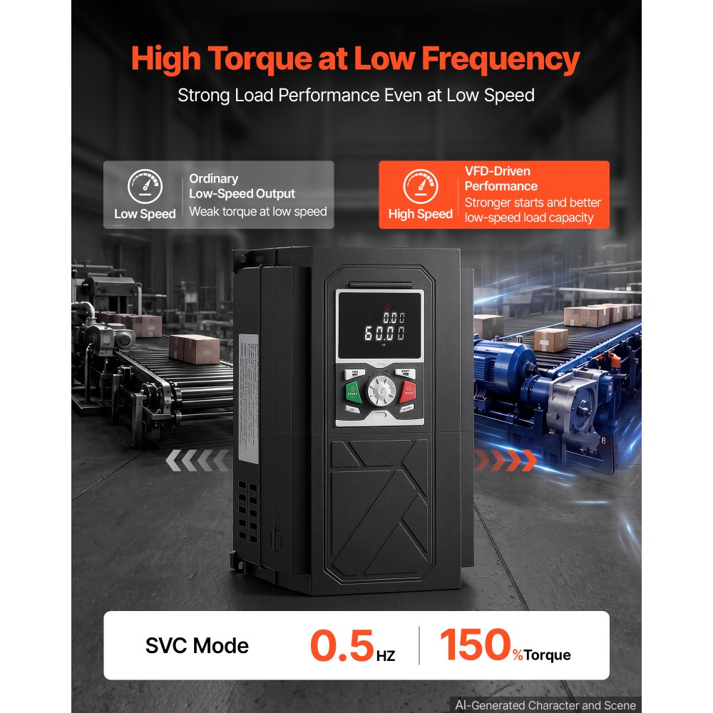 VEVOR 20HP 15KW 35A Variable Frequency Drive, 3-Phase AC480V Input/Output, 3 Phase to 3 Phase, 0–500Hz Output VFD, V/F SVC Control Modes for Precision Motor Speed Control