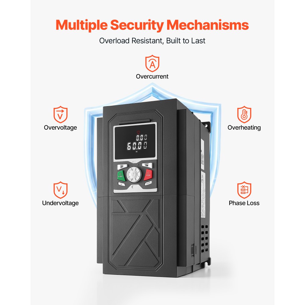 VEVOR 20HP 15KW 35A Variable Frequency Drive, 3-Phase AC480V Input/Output, 3 Phase to 3 Phase, 0–500Hz Output VFD, V/F SVC Control Modes for Precision Motor Speed Control