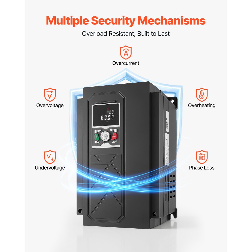 VEVOR 40HP 30KW 62A Variable Frequency Drive, 3-Phase AC480V Input/Output, 3 Phase to 3 Phase, 0–500Hz Output VFD, V/F SVC Control Modes for Precision Motor Speed Control