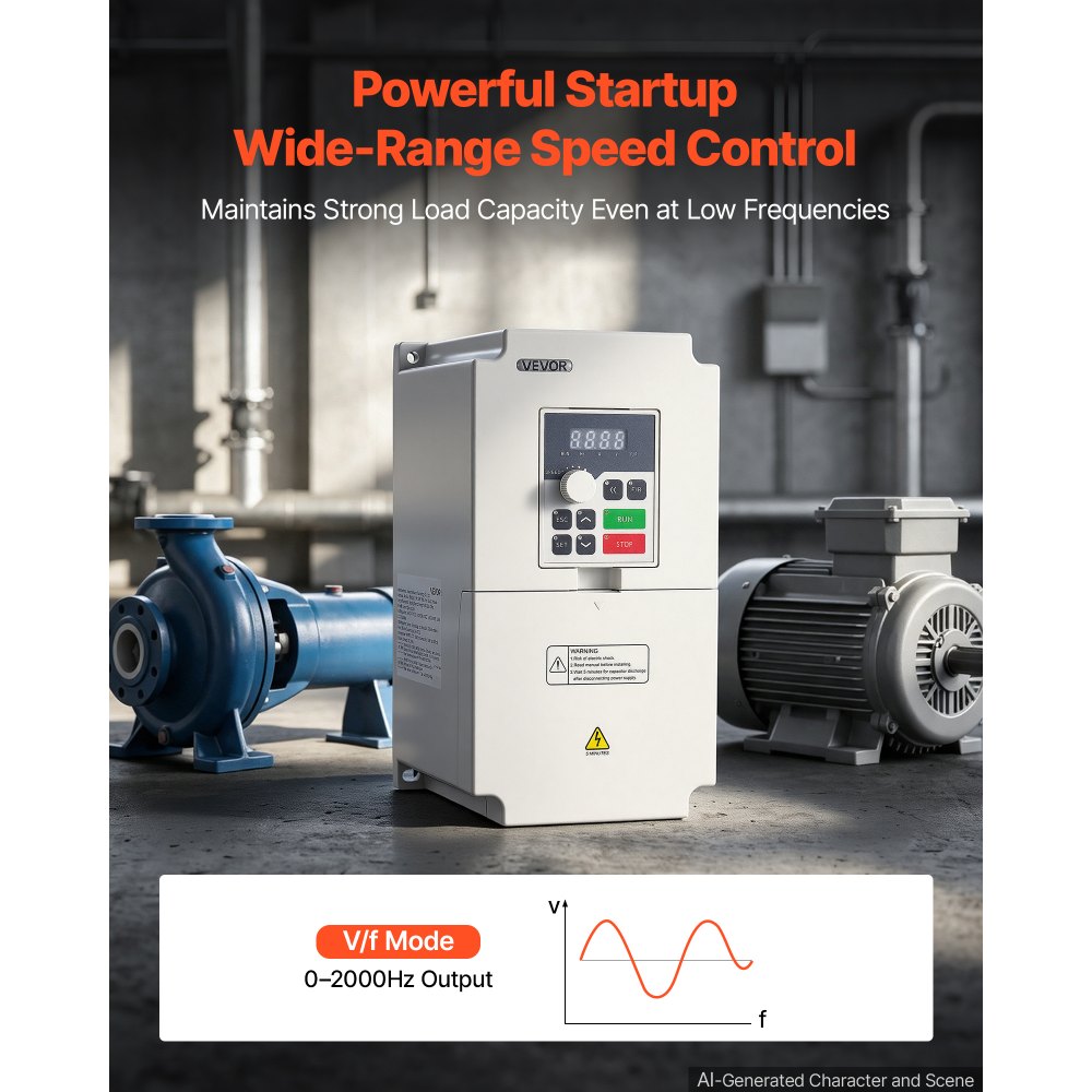 VEVOR 7.5HP 5.5KW 25A VFD, Single/3-Phase 220V Input to 3-Phase 220V Output, 0–2000Hz Variable Frequency Drive, Built-in PID for Constant Pressure Water Supply, Precision Motor Speed Control