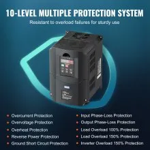 VEVOR VFD 10HP, 7.5KW, 35A, 1 or 3 Phase 220V Input to 3 Phase 220V Output Variable Frequency Drive, 40-60Hz Input, 0-400Hz Output VFD for Spindle Motor CNC Speed Control