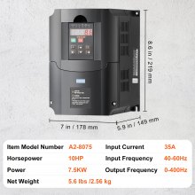 VEVOR VFD 10HP, 7.5KW, 35A, 1 or 3 Phase 220V Input to 3 Phase 220V Output Variable Frequency Drive, 40-60Hz Input, 0-400Hz Output VFD for Spindle Motor CNC Speed Control