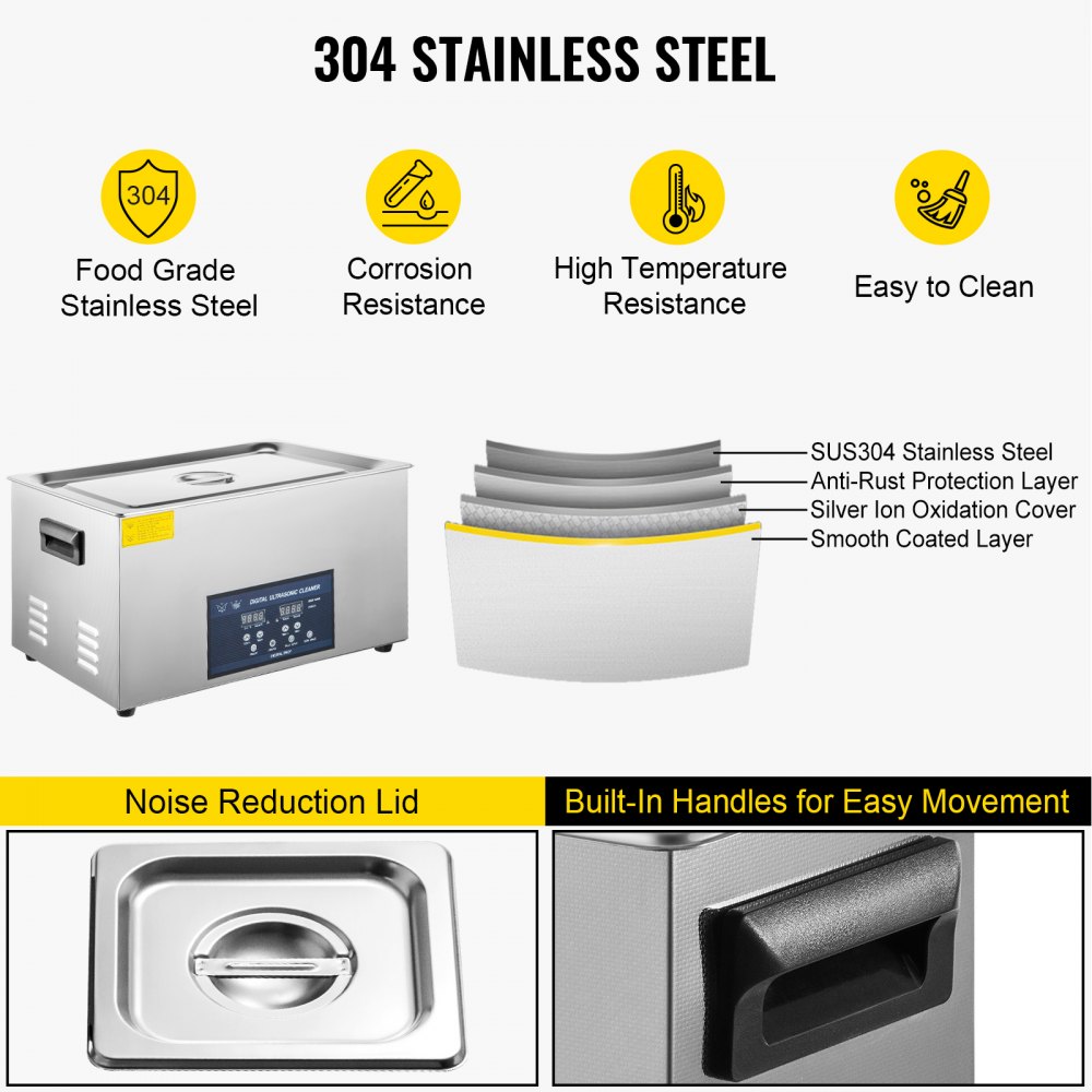 VEVOR Ultrasonic Cleaner Dual Frequency Ultrasonic Cleaning Machine with Heater Jewelry Cleaner for Parts Jewelry Eyeglass Ring Denture Record Circuit Board 28/40KHz (30L)