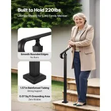 VEVOR Handrails for Outdoor Steps, 2-3 Step Adjustable Height, Carbon Steel Transitional Handrail with Installation Kit, Exterior Hand Railing for Steps, Concrete or Wooden Stairs, Porch, Matte Black