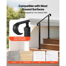 VEVOR Handrails for Outdoor Steps, 2-3 Step Adjustable Height, Carbon Steel Transitional Handrail with Installation Kit, Exterior Hand Railing for Steps, Concrete or Wooden Stairs, Porch, Matte Black