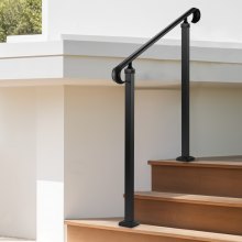 VEVOR Handrails for Outdoor Steps, 2-3 Step Adjustable Height, Carbon Steel Transitional Handrail with Installation Kit, Exterior Hand Railing for Steps, Concrete or Wooden Stairs, Porch, Matte Black