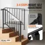 VEVOR Handrails for Outdoor Steps, 3-4 Step Stair Hand Rail Kit, Transitional Iron Railings with Installation Kit, Stair Rails for Seniors, Concrete Steps & Porch & Deck, Black Retro Arch