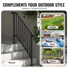 VEVOR 3-4 Step Handrails for Outdoor for Seniors Porch Deck Black Retro Arch