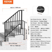 VEVOR 3-4 Step Handrails for Outdoor for Seniors Porch Deck Black Retro Arch