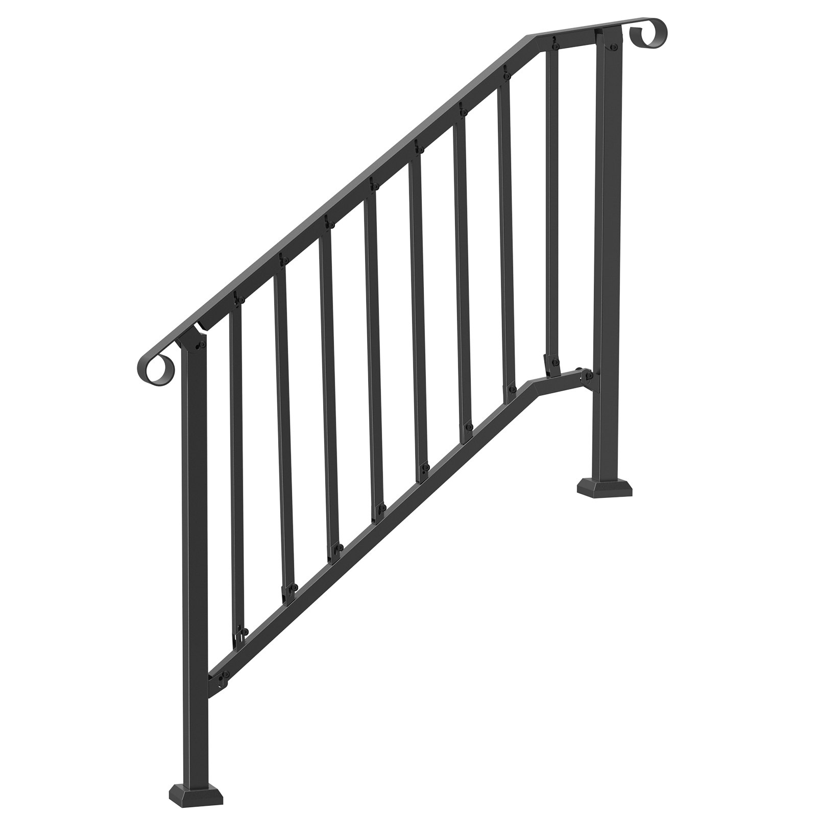 VEVOR Handrails for Outdoor Steps, 3-4 Step Stair Hand Rail Kit, Transitional Iron Railings with Installation Kit, Stair Rails for Seniors, Concrete Steps & Porch & Deck, Black Retro Arch