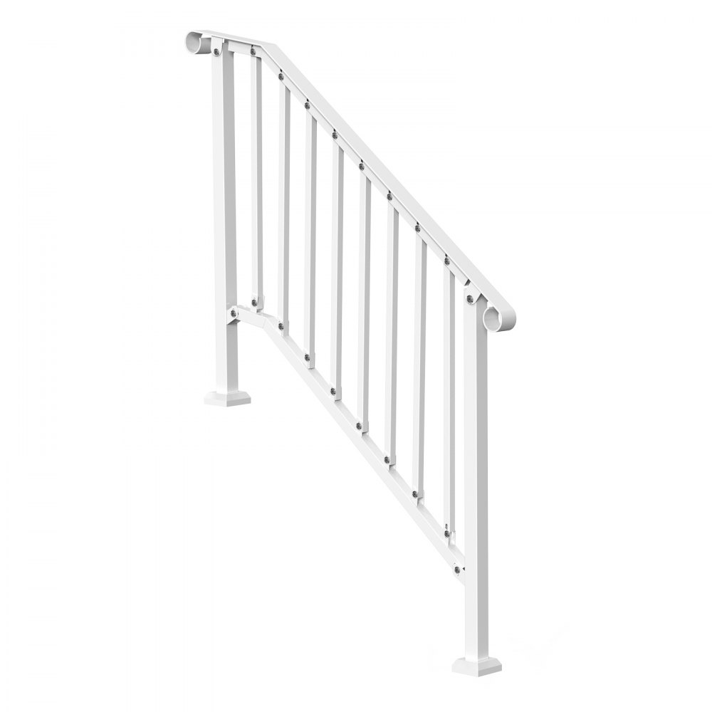 VEVOR Handrails for Outdoor Steps, 3-4 Step Stair Hand Rail Kit, Transitional Carbon Steel Railings with Installation Kit, Stair Rails for Seniors, Concrete Steps & Porch & Deck, White Retro Arch