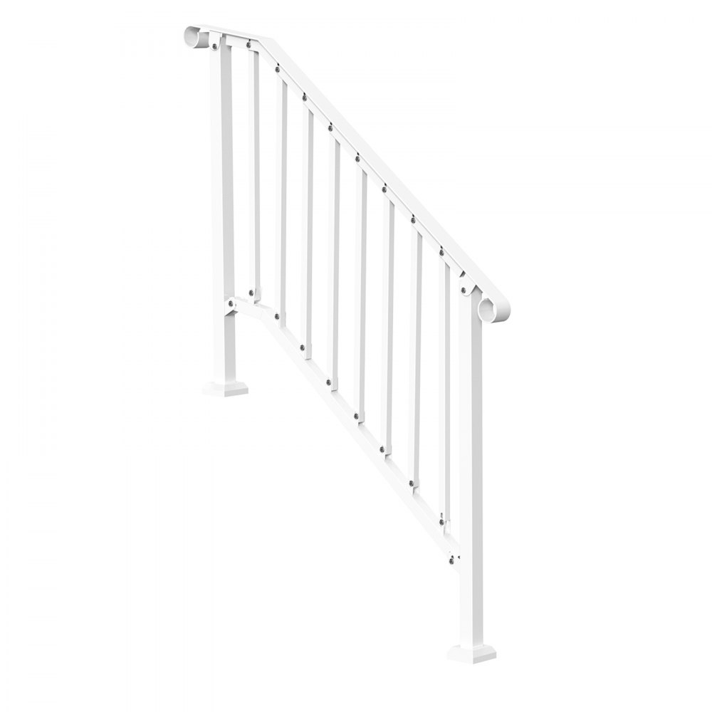 VEVOR Handrails for Outdoor Steps, 3-4 Step Stair Hand Rail Kit, Transitional Carbon Steel Railings with Installation Kit, Stair Rails for Seniors, Concrete Steps & Porch & Deck, White Retro Arch