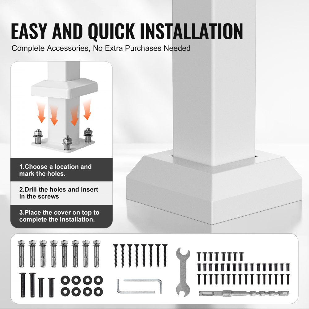 VEVOR Handrails for Outdoor Steps, 3-4 Step Stair Hand Rail Kit, Transitional Carbon Steel Railings with Installation Kit, Stair Rails for Seniors, Concrete Steps & Porch & Deck, White Retro Arch
