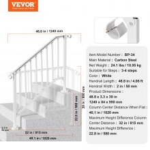 VEVOR 3-4 Step Handrails for Outdoor for Seniors Porch Deck Retro Arch White