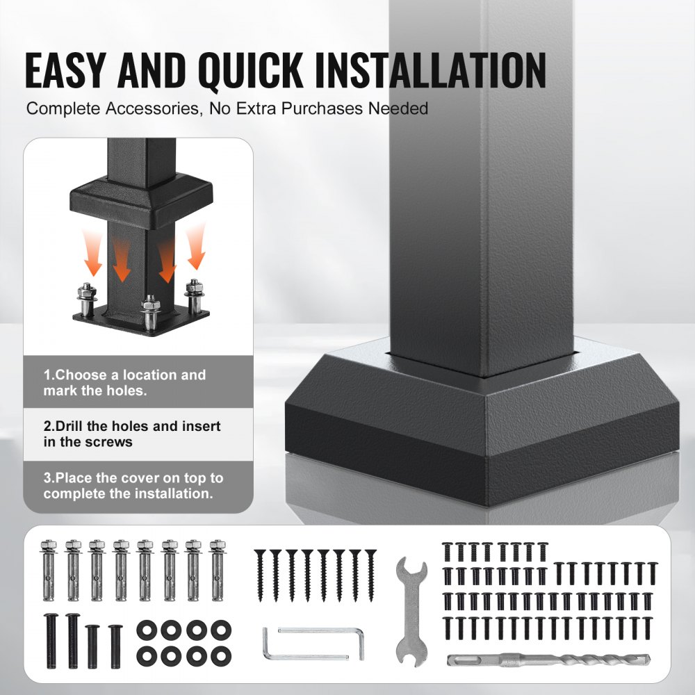 VEVOR Handrails for Outdoor Steps, 5 Step Stair Hand Rail Kit, Transitional Carbon Steel Railings with Installation Kit, Stair Rails for Seniors, Concrete Steps & Porch & Deck, Black Retro Arch