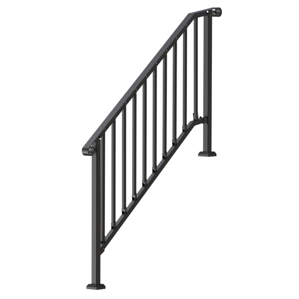 VEVOR Handrails for Outdoor Steps, 5 Step Stair Hand Rail Kit, Transitional Carbon Steel Railings with Installation Kit, Stair Rails for Seniors, Concrete Steps & Porch & Deck, Black Retro Arch