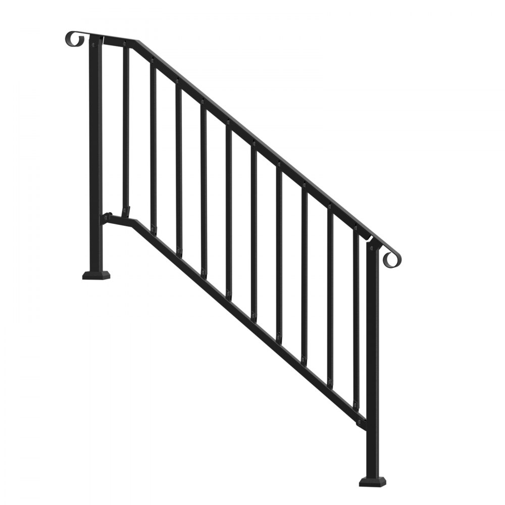 VEVOR Handrails for Outdoor Steps, 5 Step Stair Hand Rail Kit, Transitional Carbon Steel Railings with Installation Kit, Stair Rails for Seniors, Concrete Steps & Porch & Deck, Black Retro Arch
