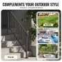 VEVOR Handrails for Outdoor Steps, 5 Step Stair Hand Rail Kit, Transitional Carbon Steel Railings with Installation Kit, Stair Rails for Seniors, Concrete Steps & Porch & Deck, Black Retro Arch