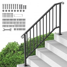 VEVOR Handrails for Outdoor Steps, 5 Step Stair Hand Rail Kit, Transitional Carbon Steel Railings with Installation Kit, Stair Rails for Seniors, Concrete Steps & Porch & Deck, Black Retro Arch