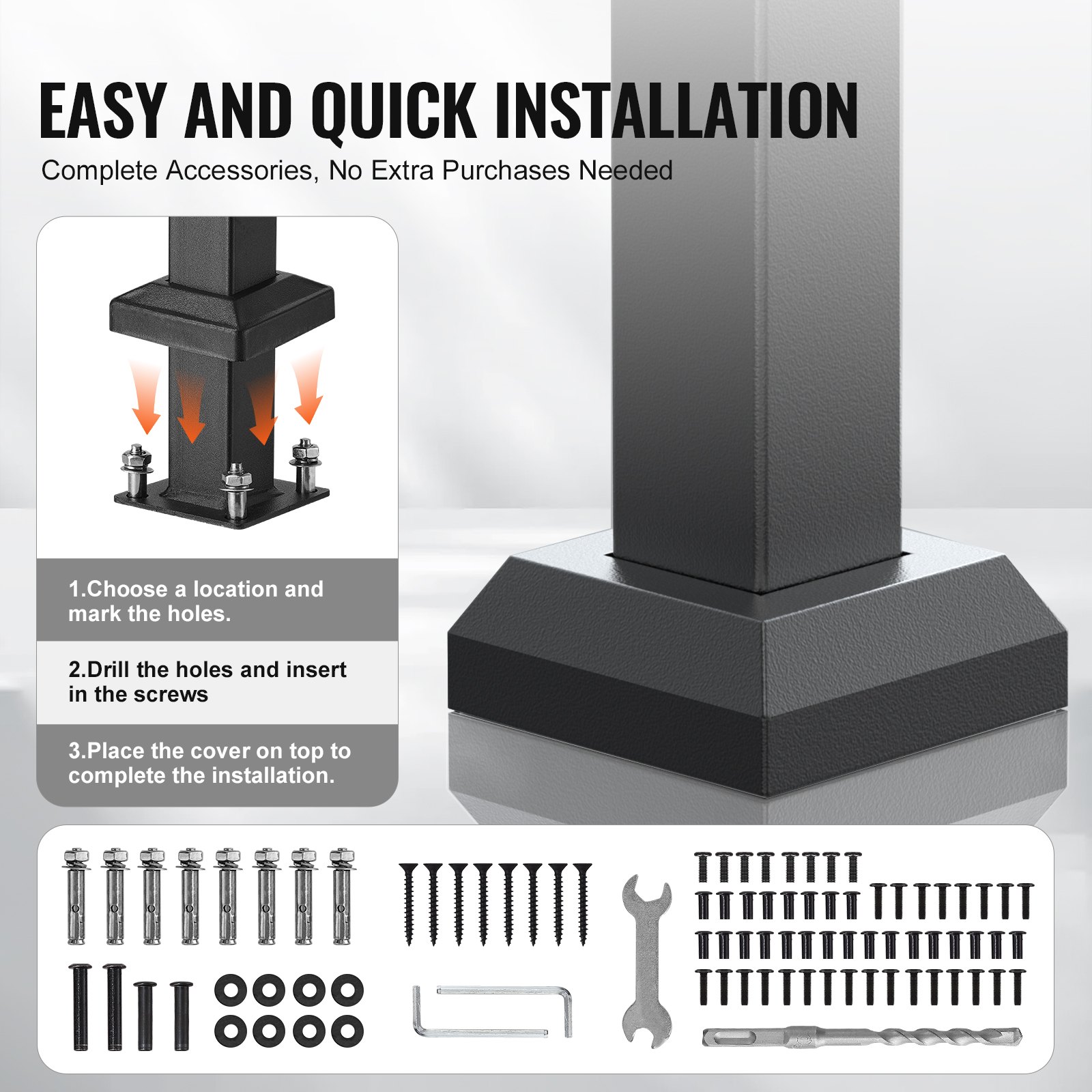 VEVOR Handrails for Outdoor Steps, 5 Step Stair Hand Rail Kit, Transitional Carbon Steel Railings with Installation Kit, Stair Rails for Seniors, Concrete Steps & Porch & Deck, Black Retro Arch