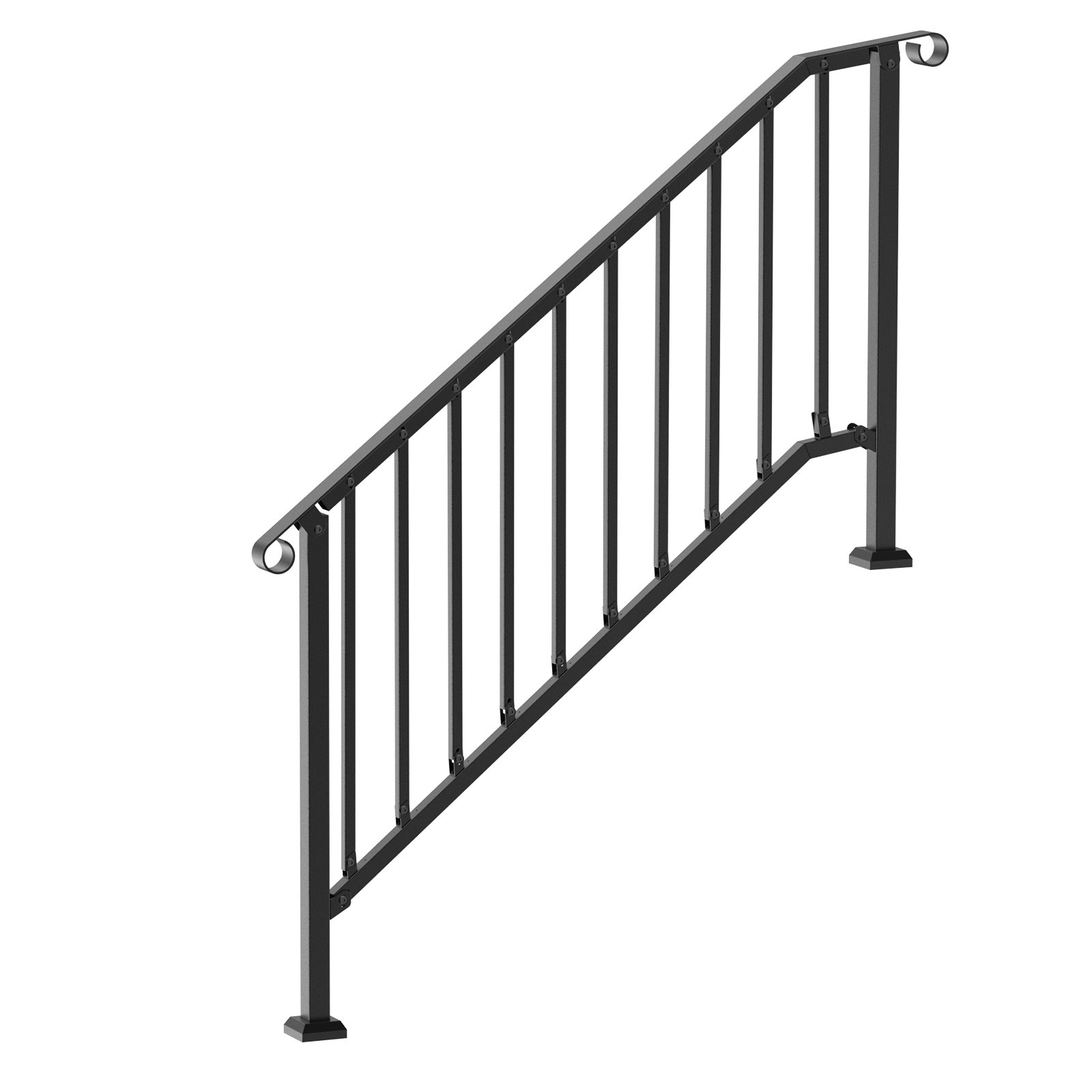 VEVOR Handrails for Outdoor Steps, 5 Step Stair Hand Rail Kit, Transitional Carbon Steel Railings with Installation Kit, Stair Rails for Seniors, Concrete Steps & Porch & Deck, Black Retro Arch