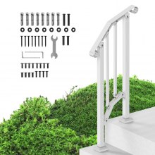 VEVOR Handrails for Outdoor Steps, 1-2 Step Stair Hand Rail Kit, Transitional Carbon Steel Railings with Installation Kit, Stair Rails for Seniors, Concrete Steps & Porch & Deck, White Retro Arch