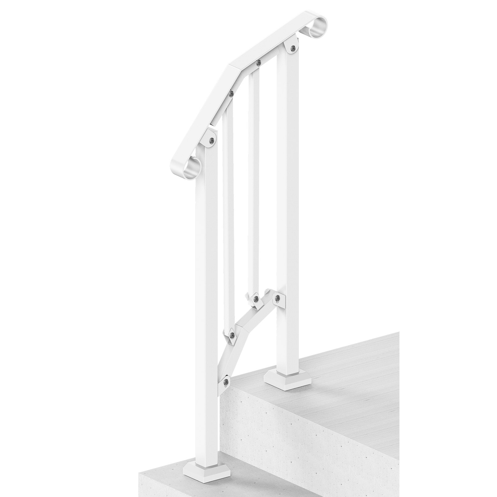 VEVOR Handrails for Outdoor Steps, 1-2 Step Stair Hand Rail Kit, Transitional Carbon Steel Railings with Installation Kit, Stair Rails for Seniors, Concrete Steps & Porch & Deck, White Retro Arch