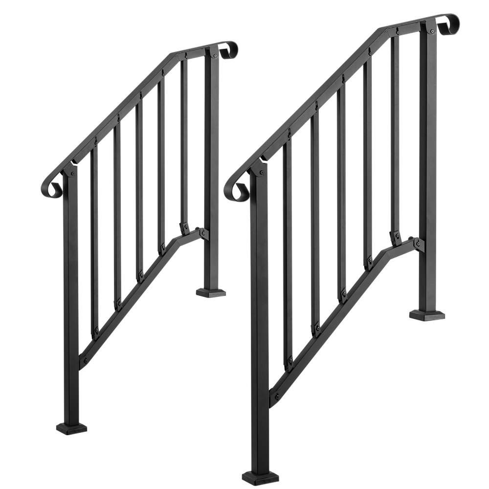 VEVOR Handrails for Outdoor Steps, 2-3 Step 2 Pack Stair Hand Rail Kit, Black Retro Arch Stair Rails for Seniors, Concrete Steps & Porch & Deck, Heavy-Duty Steel Railings with Installation Kit