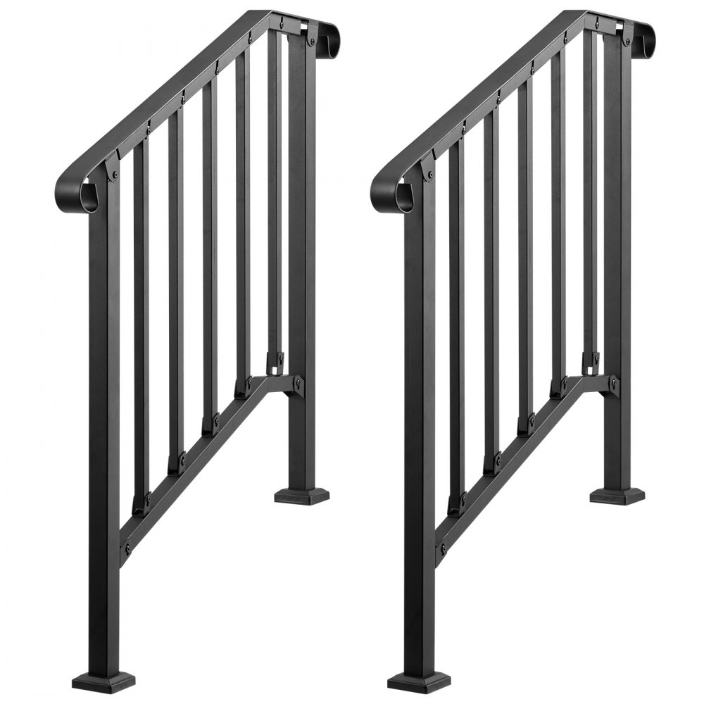 VEVOR Handrails for Outdoor Steps, 2-3 Step 2 Pack Stair Hand Rail Kit, Black Retro Arch Stair Rails for Seniors, Concrete Steps & Porch & Deck, Heavy-Duty Steel Railings with Installation Kit