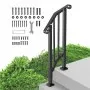 VEVOR Handrails for Outdoor Steps, 1-2 Step Stair Hand Rail Kit, Transitional Carbon Steel Railings with Installation Kit, Stair Rails for Seniors, Concrete Steps & Porch & Deck, Black Retro Arch