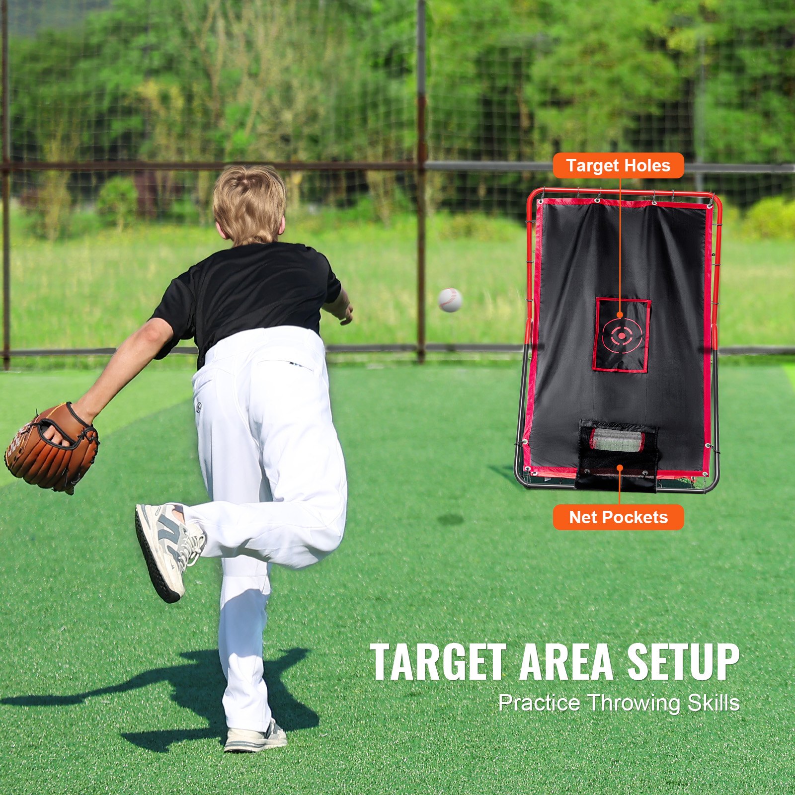 VEVOR Baseball And Softball Rebounder Net, 3.5 x 4.5 ft 2-in-1 Switch Hitter Pitch Trainer, PitchBack Baseball Pitching Return Trainer Nest, Bounce Back Net for Fielding/Throwing Practice