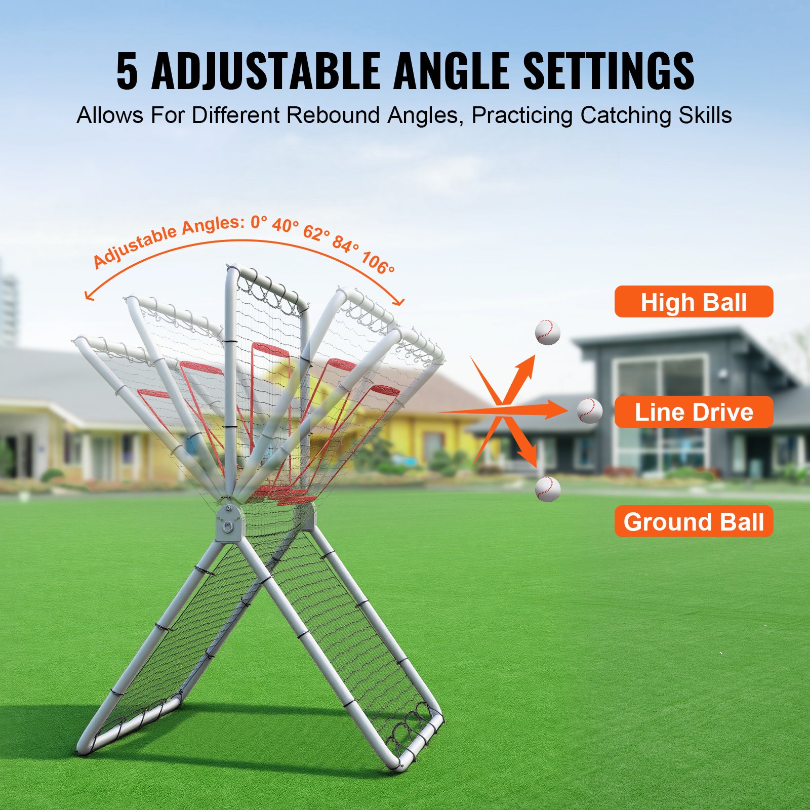 VEVOR Baseball And Softball Rebounder Net, 3.5 x 6 ft PitchBack Baseball Pitching Nest, Softball Pitchback Net, Fielding Trainer, Bounce Back Net for Fielding/Throwing Practice, 5 Adjustable Angles