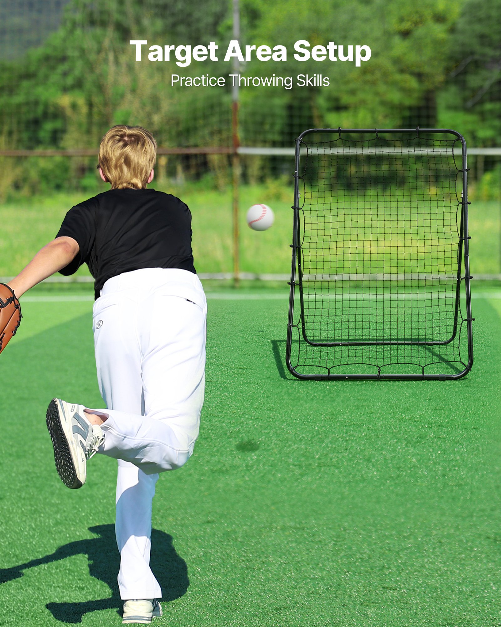 VEVOR Baseball Softball Rebounder Net 1210 x 1730 mm Pitch Back Trainer, 5 Adjustable Angles with Strike Zone Target, Steel Frame, Bounce Back Net for Pitching & Fielding Training, Return Practice