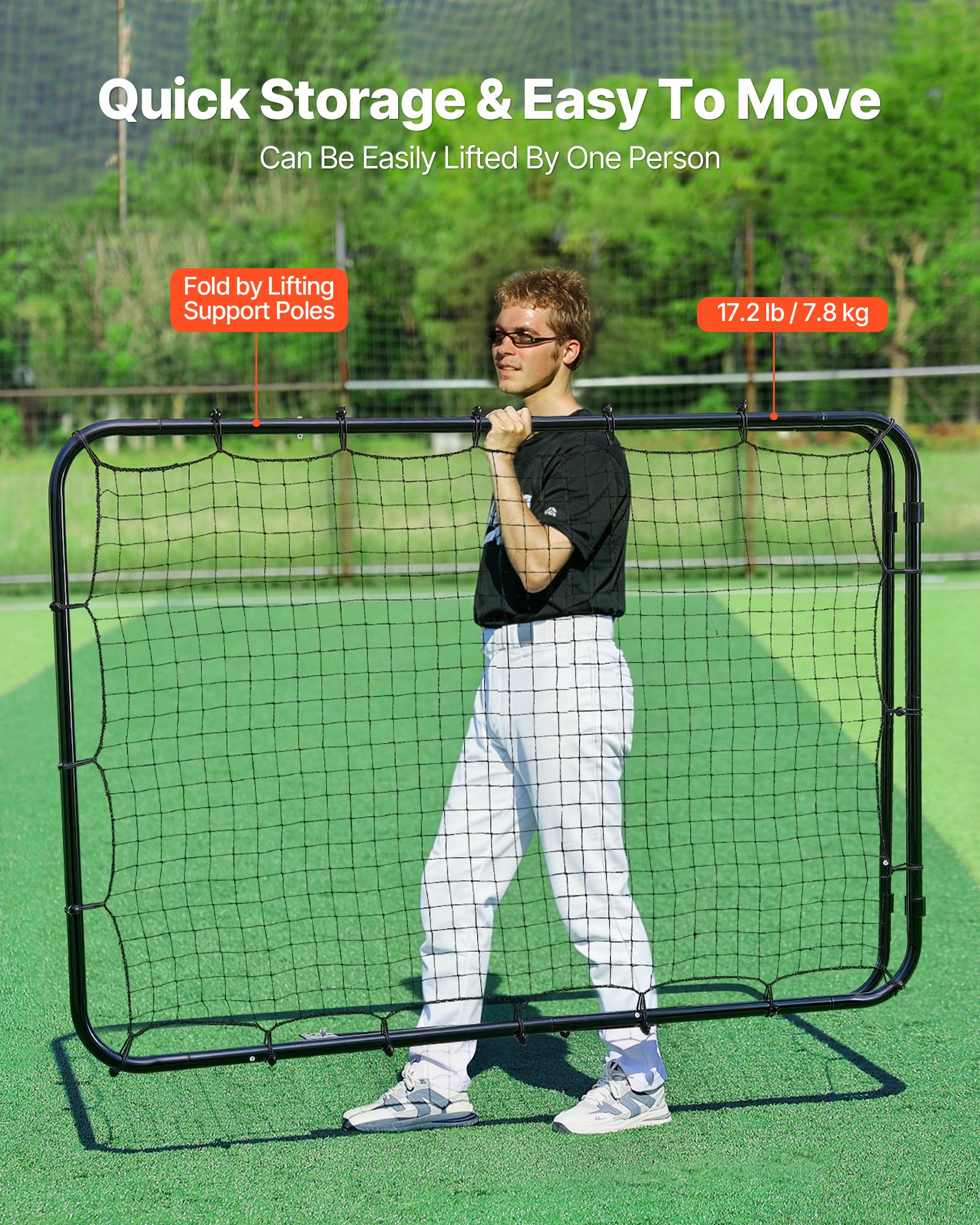 VEVOR Baseball Softball Rebounder Net 1210 x 1730 mm Pitch Back Trainer, 5 Adjustable Angles with Strike Zone Target, Steel Frame, Bounce Back Net for Pitching & Fielding Training, Return Practice