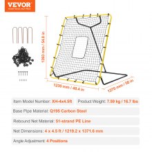 VEVOR Baseball And Softball Rebounder Net 4x4.5 Ft PitchBack Adjustable Angles