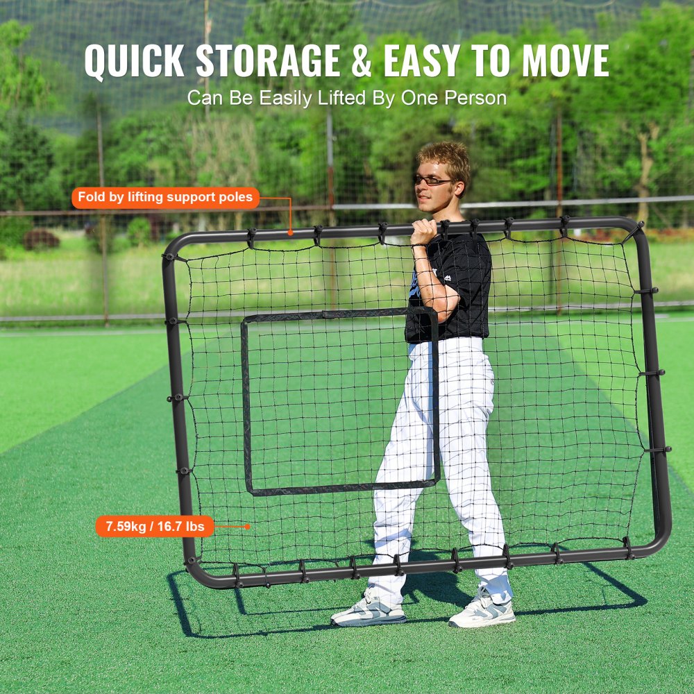 VEVOR Baseball And Softball Rebounder Net, 4 x 6 Feet PitchBack Baseball Nest for Pitching and Fielding Training, Pitch Return Trainer Rebound Net with Pitching Target, 4 Adjustable Angles