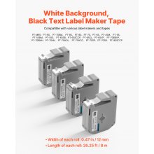 VEVOR Label Maker Tape 4 Pack 12 mm Black on White Label Maker Refills M-K231