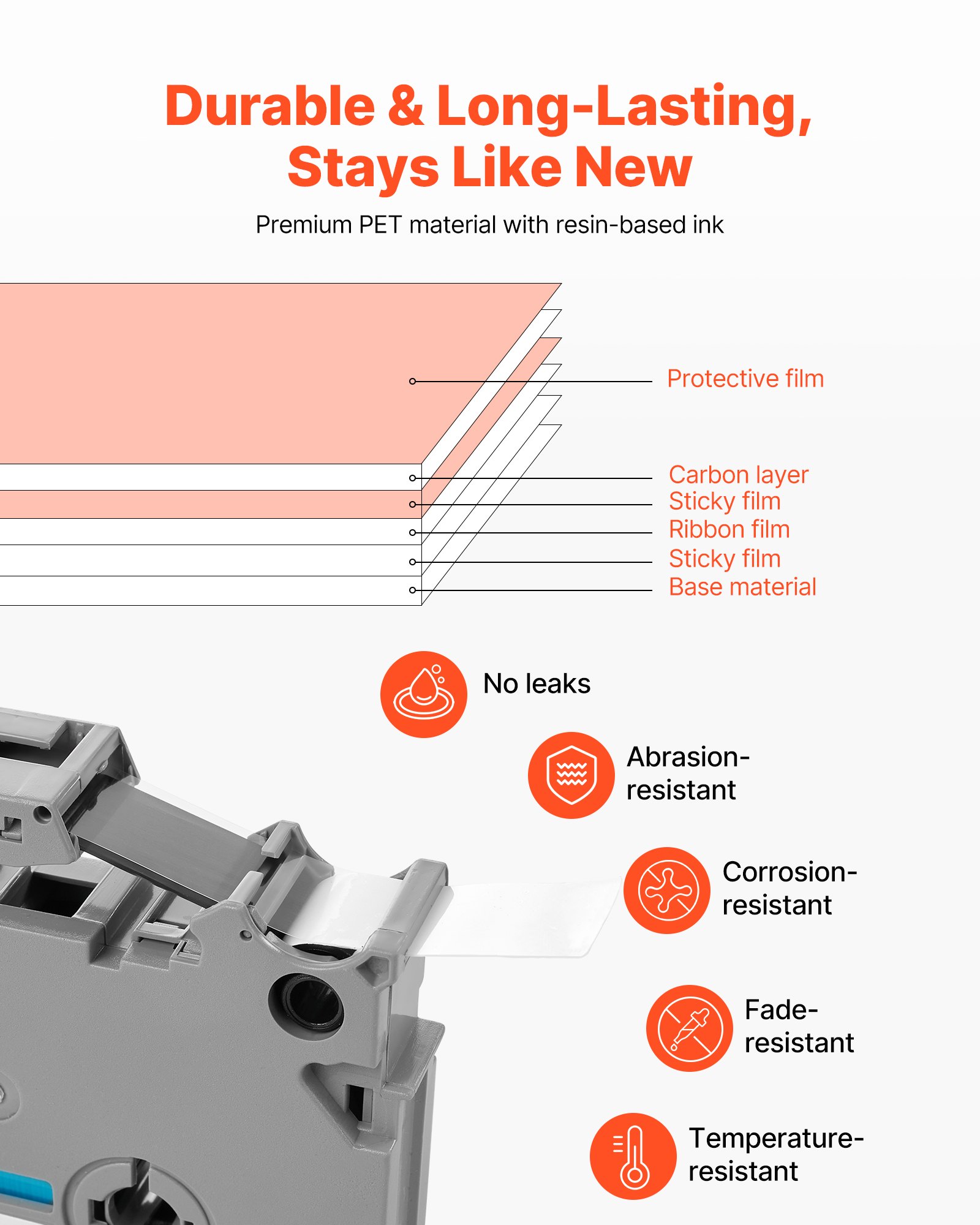 VEVOR Label Maker Tape, 4 Pack, 0.47 in / 12 mm Black on White Label Maker Refills Compatible for Various Types of Brother P-Touch Labelers, Durable & Long-lasting, Replacement for Letra Tag TZe-231