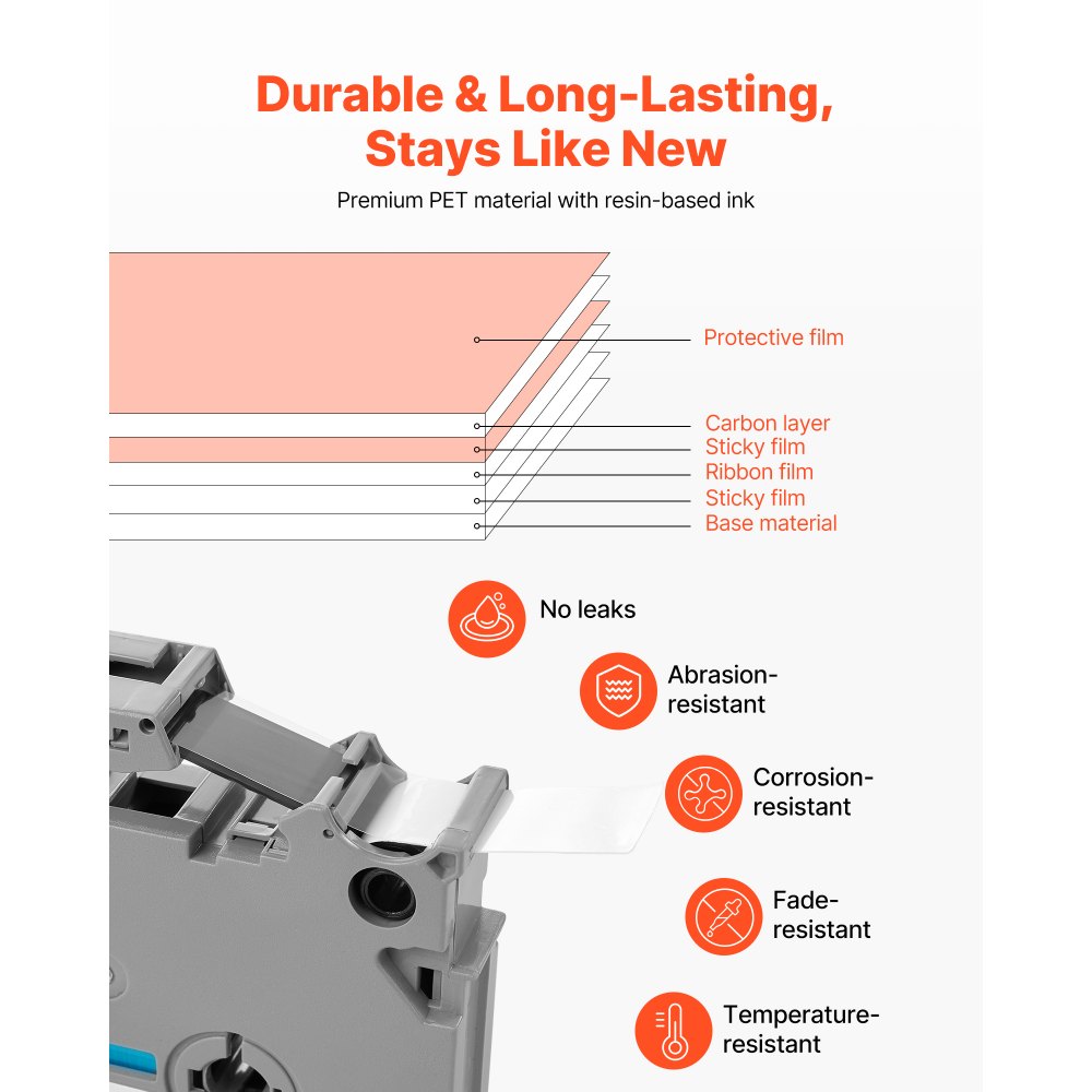 VEVOR Label Maker Tape, 6 Pack, 0.47 in / 12 mm Colored Label Maker Refills Compatible for Various Types of Brother P-Touch, Replacement for Letra Tag TZe-131 TZe-231 TZe-431 TZe-531 TZe-631 TZe-731