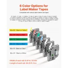 VEVOR Label Maker Tape 6 Pack 12 mm Colored Label Maker Refills TZe-131 TZe-231